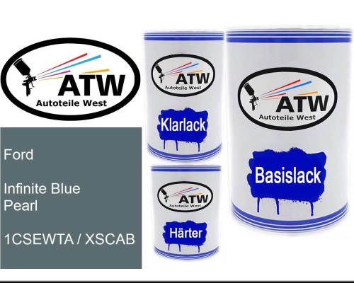 Ford, Infinite Blue Pearl, 1CSEWTA / XSCAB: 500ml Lackdose + 500ml Klarlack + 250ml Härter - Set, von ATW Autoteile West.